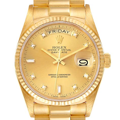 rolex 18k yellow gold day date president diamond mens|rolex presidential day date 40mm.